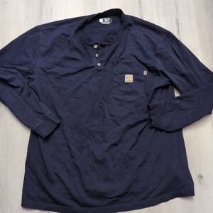 Carhartt Henley Fr Men XL Navy Long Sleeve Pocket Shirt Loose Fit